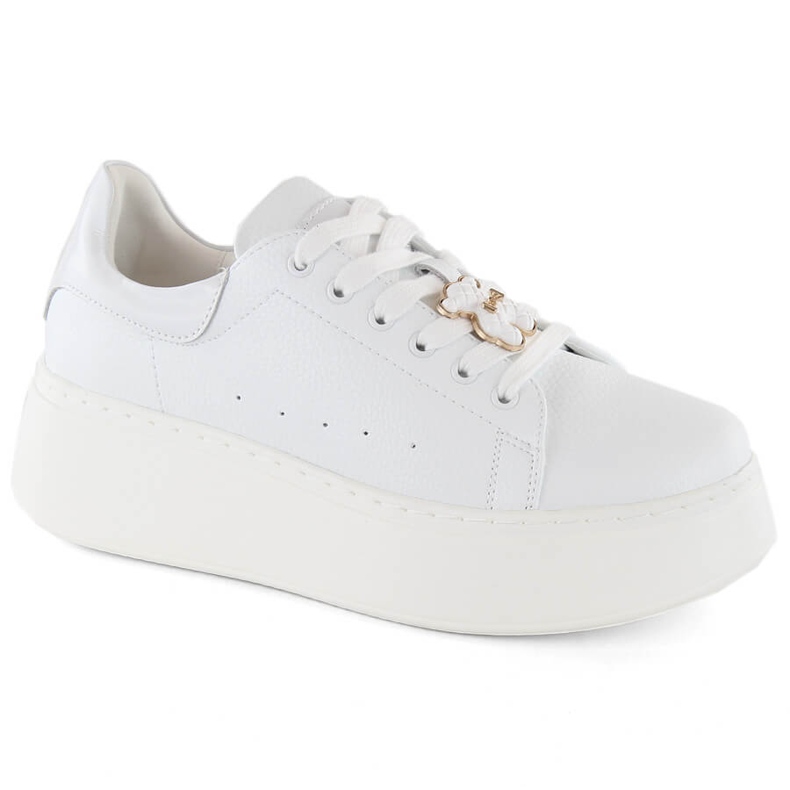 Women's leather shoes on a platform with a teddy bear, white Vinceza 66641