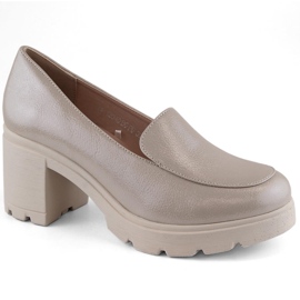 Women's beige slip-on shoes with high heels and platform Potocki 12040