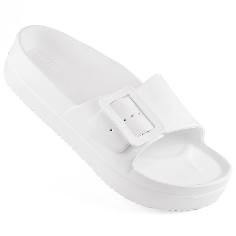 Women's foam platform flip-flops with a buckle, white Big Star NN274A661