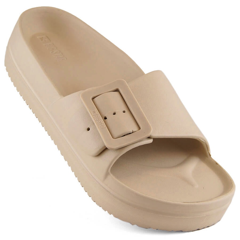 Women's foam platform slippers with a buckle, beige Big Star NN274A666