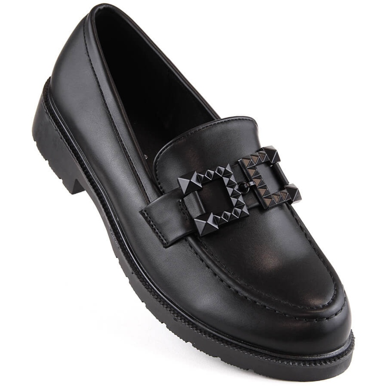 Women's shoes, slip-on moccasins with decoration, black S.Barski HY371
