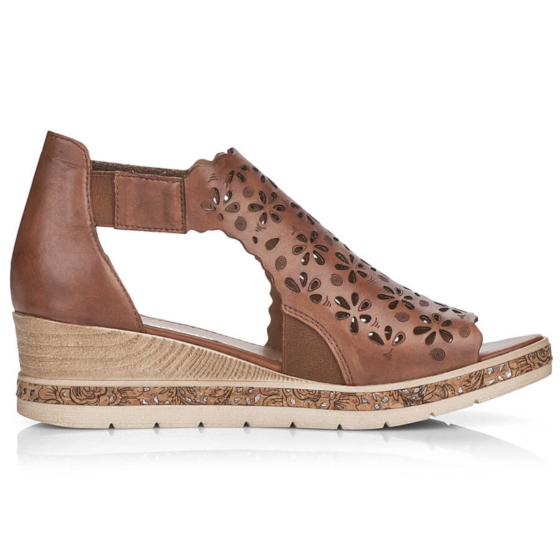 Leather comfortable women's wedge sandals, brown, Remonte D3056-24