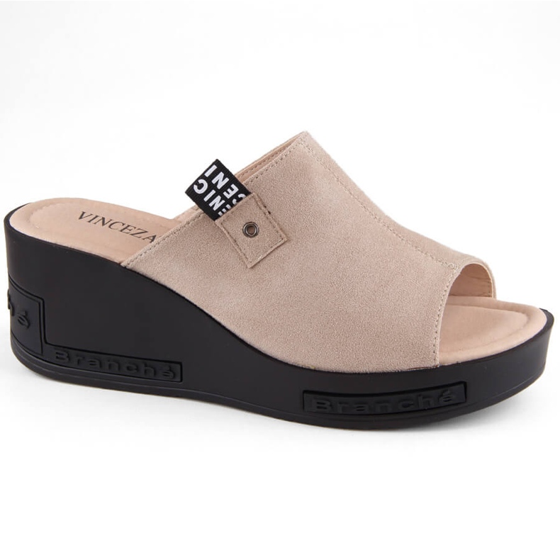 Beige women's suede wedge slippers Vinceza 58291