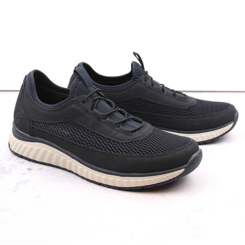 Comfortable men's openwork slip-on shoes, navy blue, Rieker B0655-14