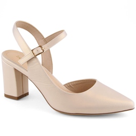 Women's formal sandals on a high heel beige pearl Sergio Leone SK446