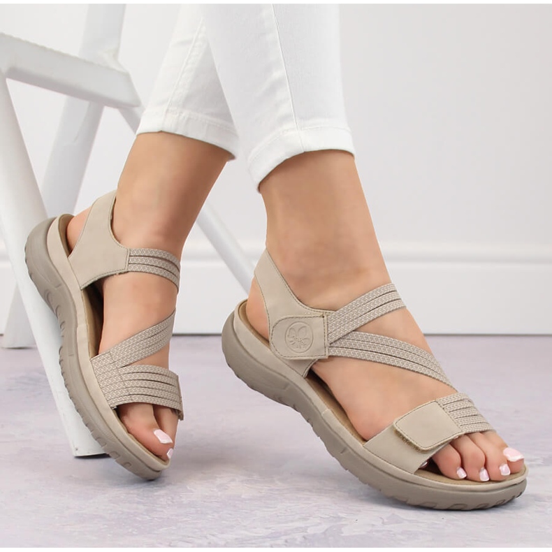Comfortable women's sandals with velcro and elastic bands, beige Rieker 64870-62 Comfortable women's sandals with velcro and elastic bands, beige Rieker 64870-62