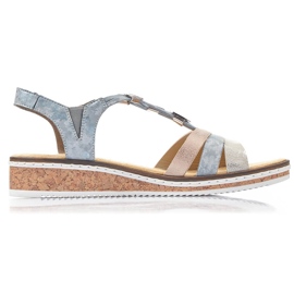 Comfortable women's slip-on wedge sandals Rieker V36G4-40 blue