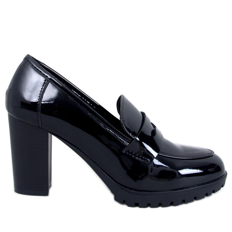 Jeffis Black patent heel moccasins