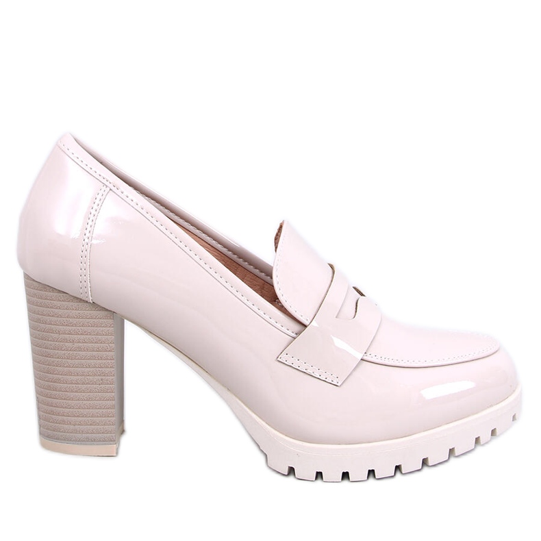 Jeffis Beige patent heel moccasins