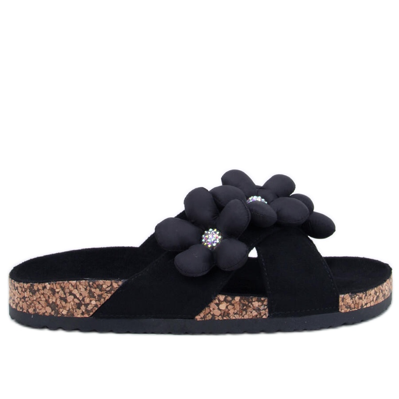 Charss Black cork flip-flops with cushion flowers