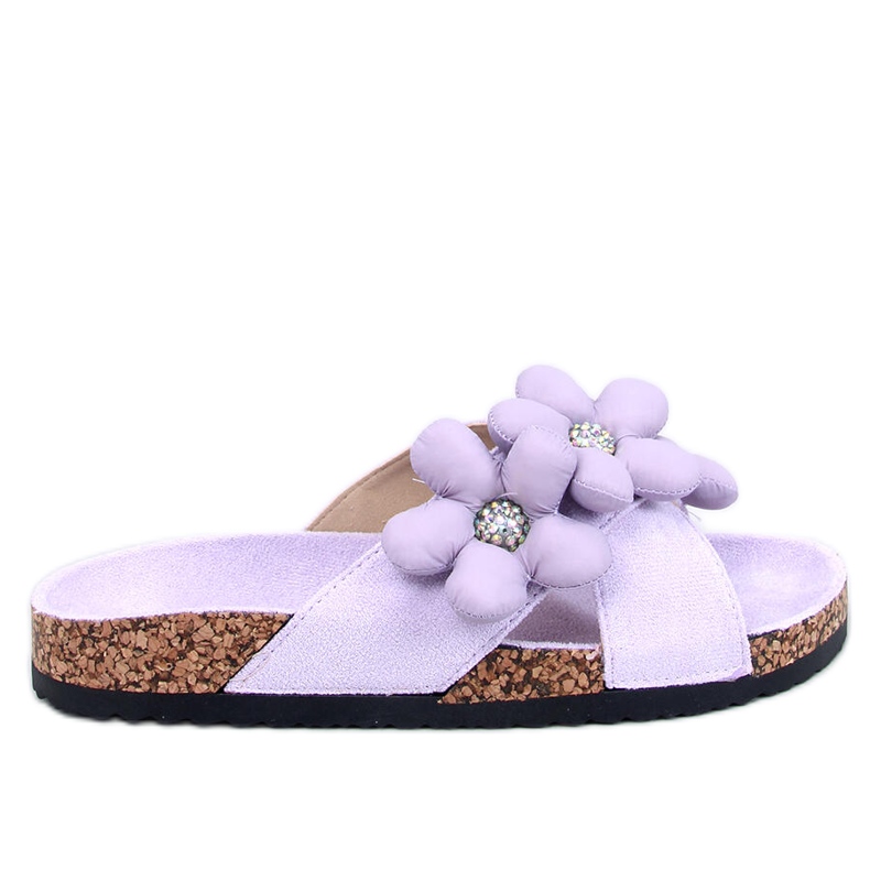 Cork flip flops with Charss Purple cushion flowers violet