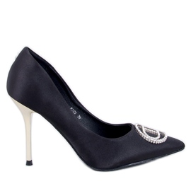 Malconi Black high heels with crystal decoration