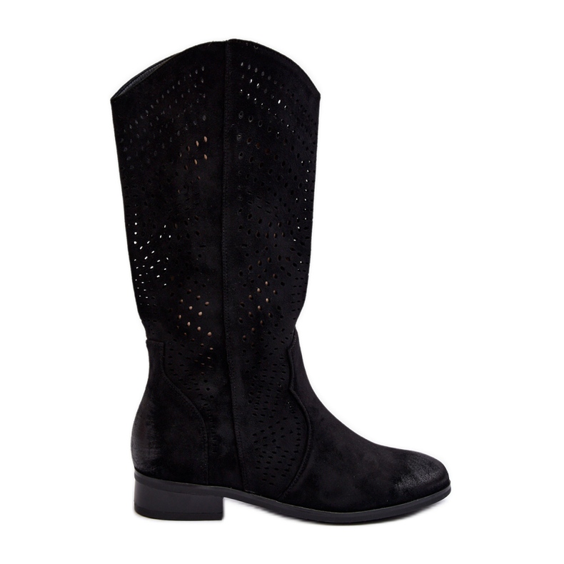 Vinceza Openwork Mid-Calf Ankle Boots Black Kleorelia