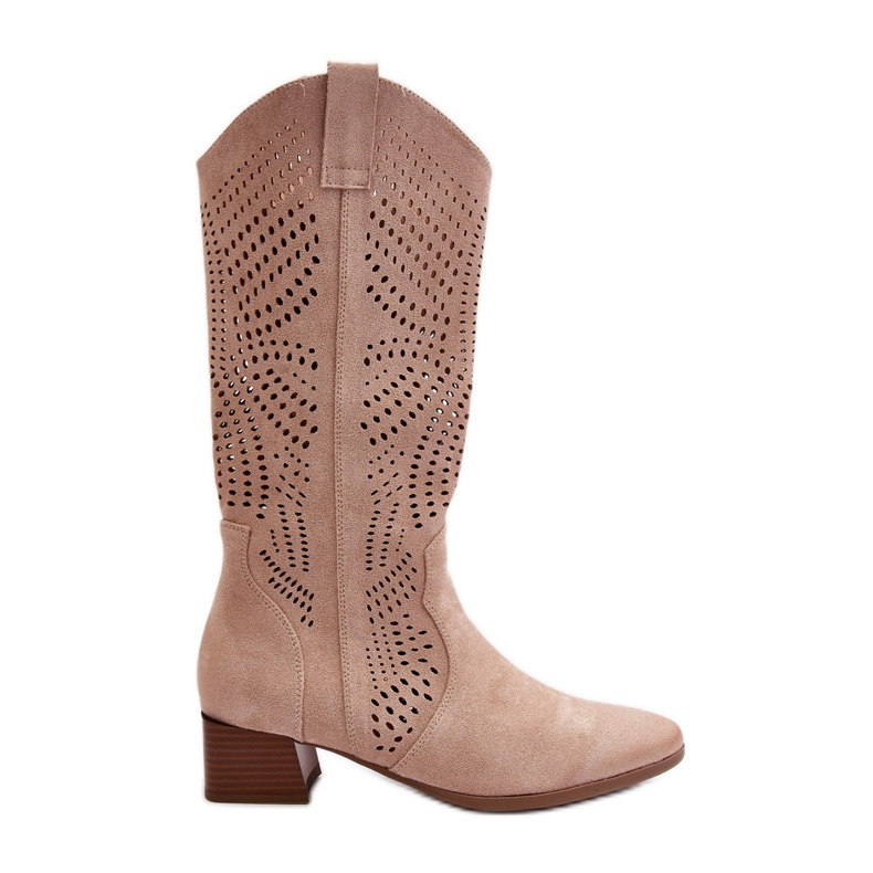Vinceza Beige Openwork Ankle Boots on a Low Heel Walea