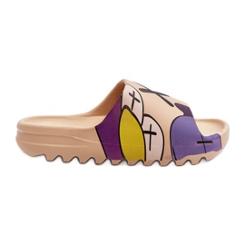 Rubber Flip Flops With Dark Beige Monsters Print Rubber Flip Flops With Dark Beige Monsters Print