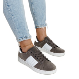 Gray suede platform sneakers by Fareeda grey