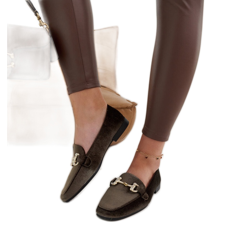 Green velvet moccasins with rhinestones by Fabrizia