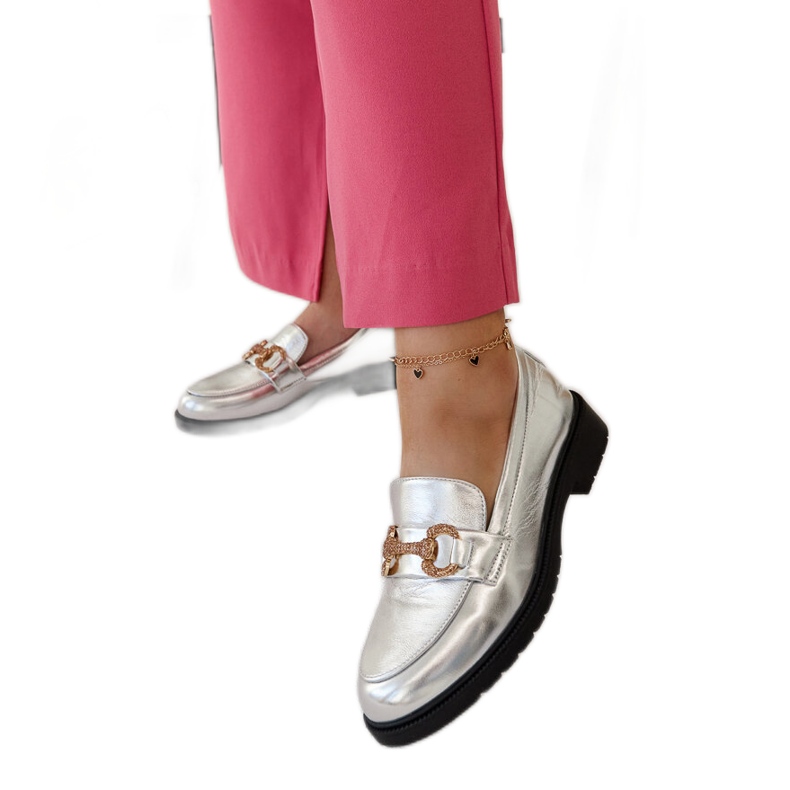 Silver moccasins with zircons Aleyna