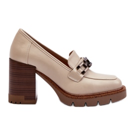 Vinceza Pumps on a massive high heel with a decoration, beige Oradna