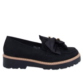Pennsy Black moccasins with a decorative teddy bear