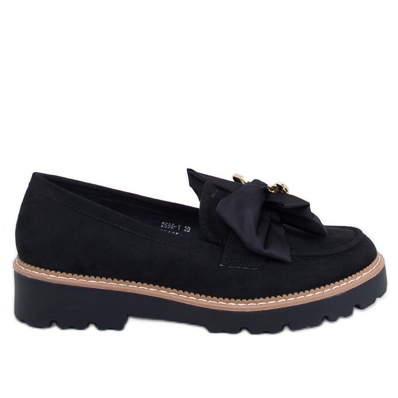 Pennsy Black moccasins with a decorative teddy bear