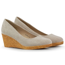 Suede comfortable wedge pumps, women's wedge shoes beige
