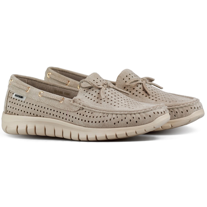 Openwork beige women's moccasins, comfortable, comfortable women's moccasins