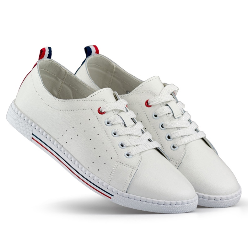 White women's sneakers made of natural leather, women's leather shoes