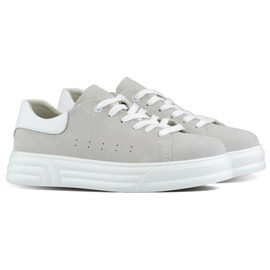 Women's leather shoes with a flat sole, gray grey
