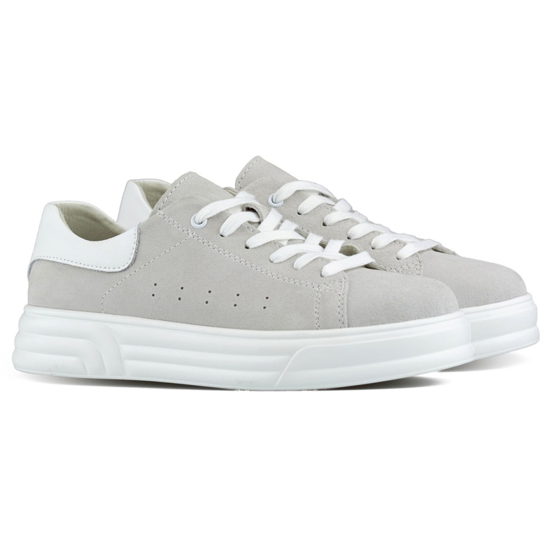 Women's leather shoes with a flat sole, gray grey