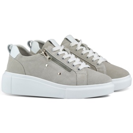 Gray leather women's sports shoes grey