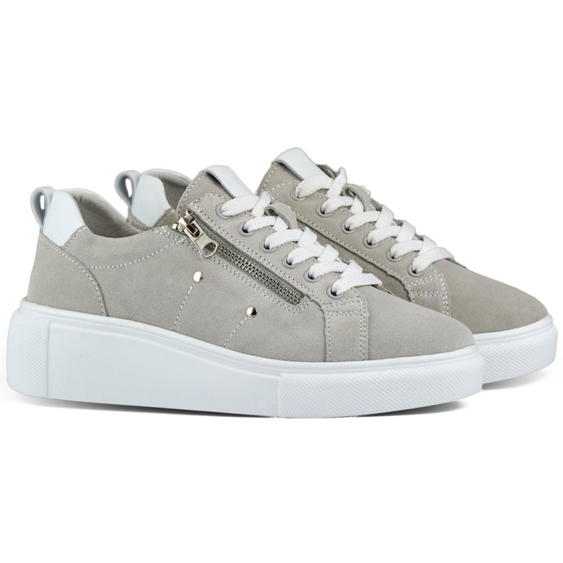 Gray leather women's sports shoes grey