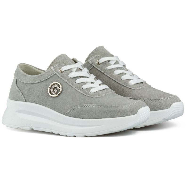 Women's sneakers made of natural leather in gray grey Women's sneakers made of natural leather in gray grey