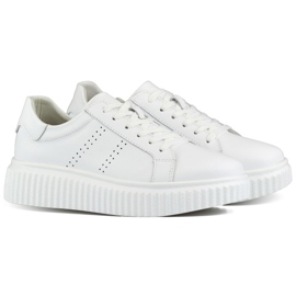 White women's sports shoes made of natural leather, women's leather shoes