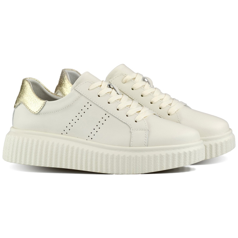 Beige women's sports shoes made of natural leather, women's leather shoes