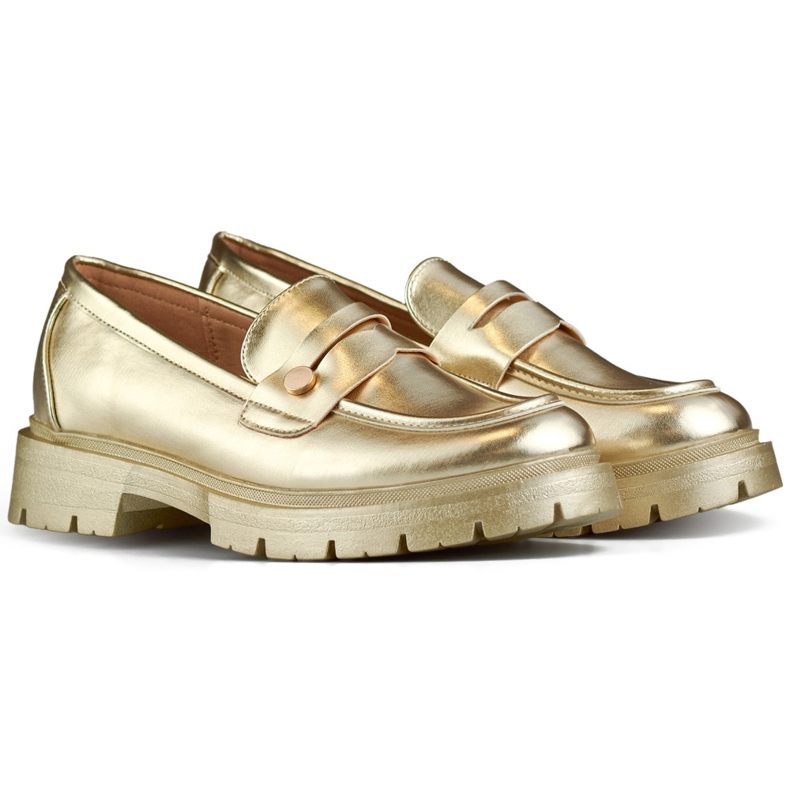Women's gold shoes with a thick sole golden