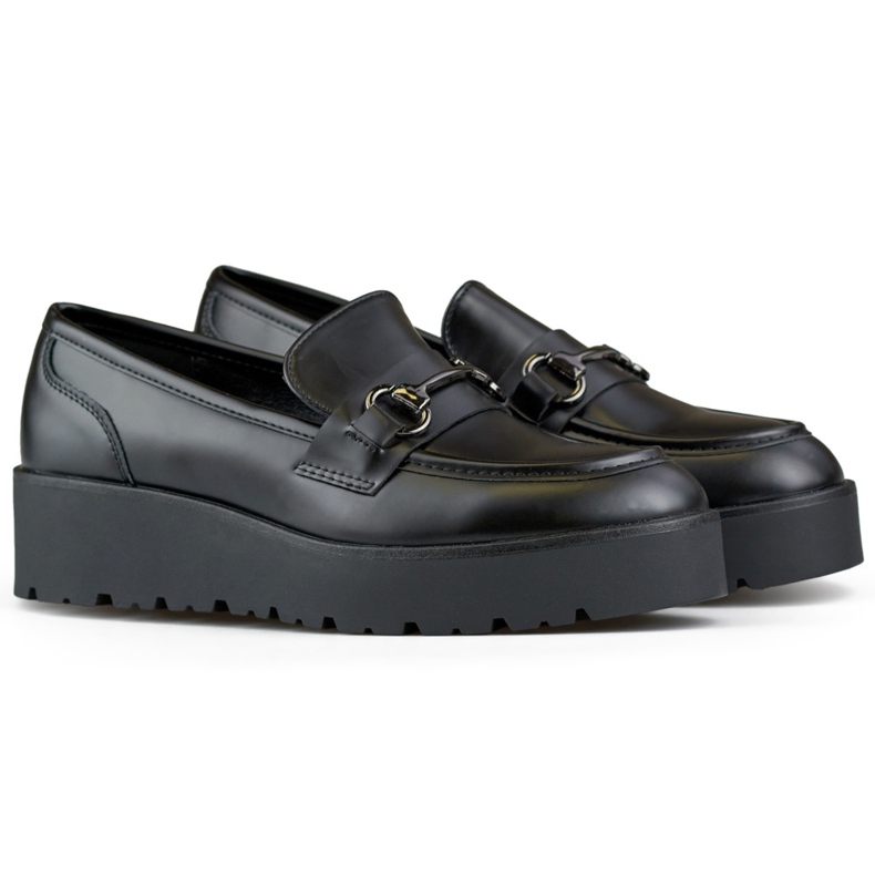 Black women's shoes with a low wedge, women's shoes with a platform, black