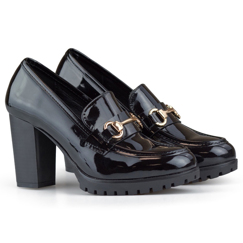 Women's patent leather shoes on a high heel, black patent pumps Women's patent leather shoes on a high heel, black patent pumps