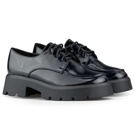 Black patent lace-up shoes, women's shoes with a thick sole