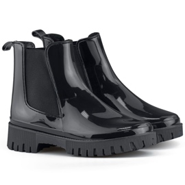Black women's Wellington boots with a thick sole