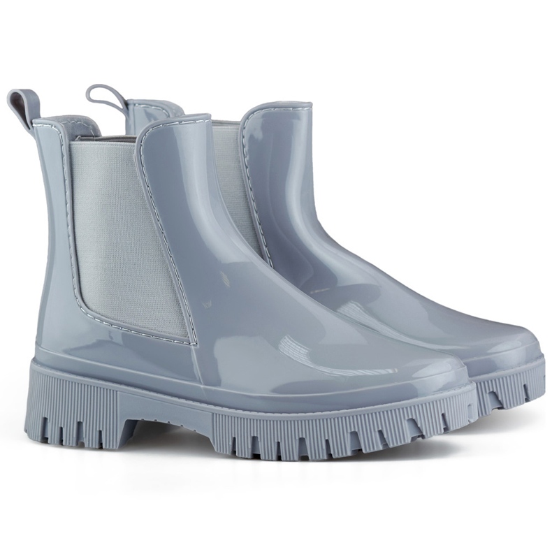 Gray women's Wellington boots with a thick sole grey