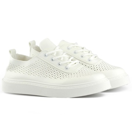 White openwork women's sneakers with a thick sole