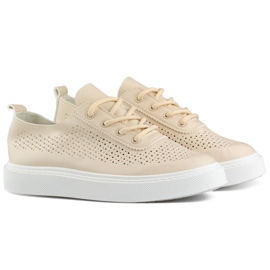 Beige openwork women's sneakers with a thick sole