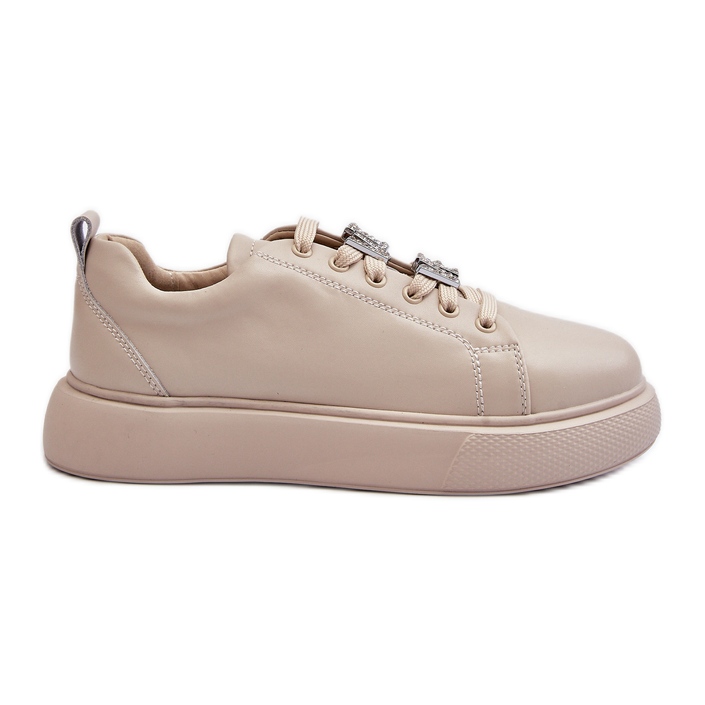 Vinceza Women's Leather Sneakers With Beige Decorations Dysuria