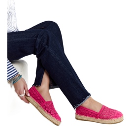 Dark pink lace espadrilles on the Samra platform