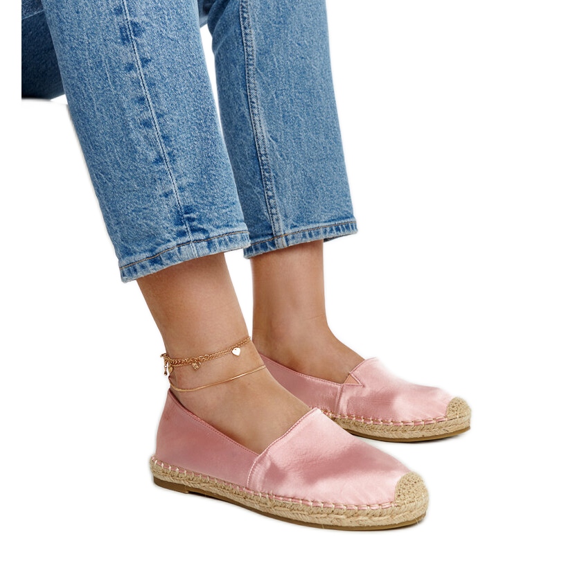 Light pink shiny espadrilles with a Caithlin platform