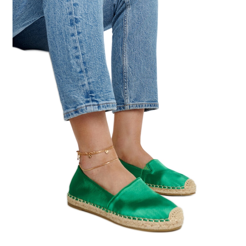 Green shiny espadrilles with a Caithlin platform