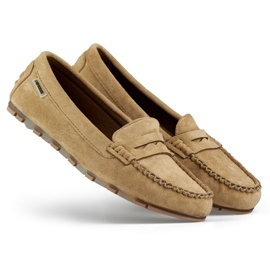 Women's dark beige suede moccasins, comfortable moccasins