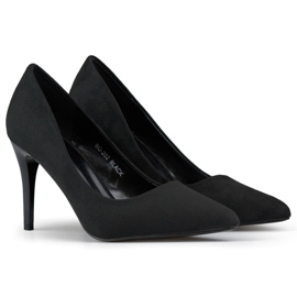 Black suede high stiletto pumps