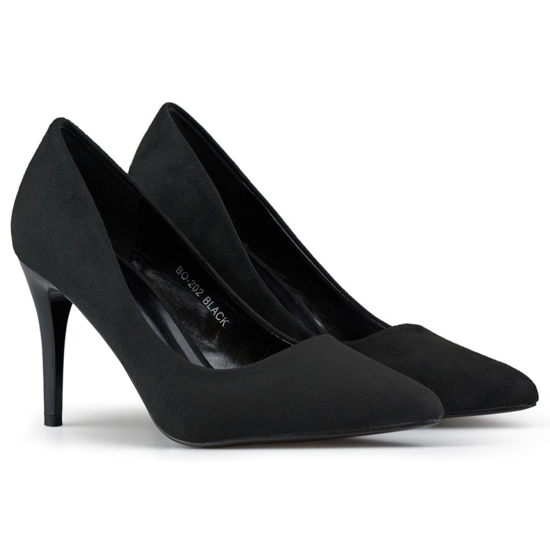 Black suede high stiletto pumps